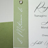 Partecipazione Matrimonio rettangolare con talloncino Verde e occhiello  - Codice F1768